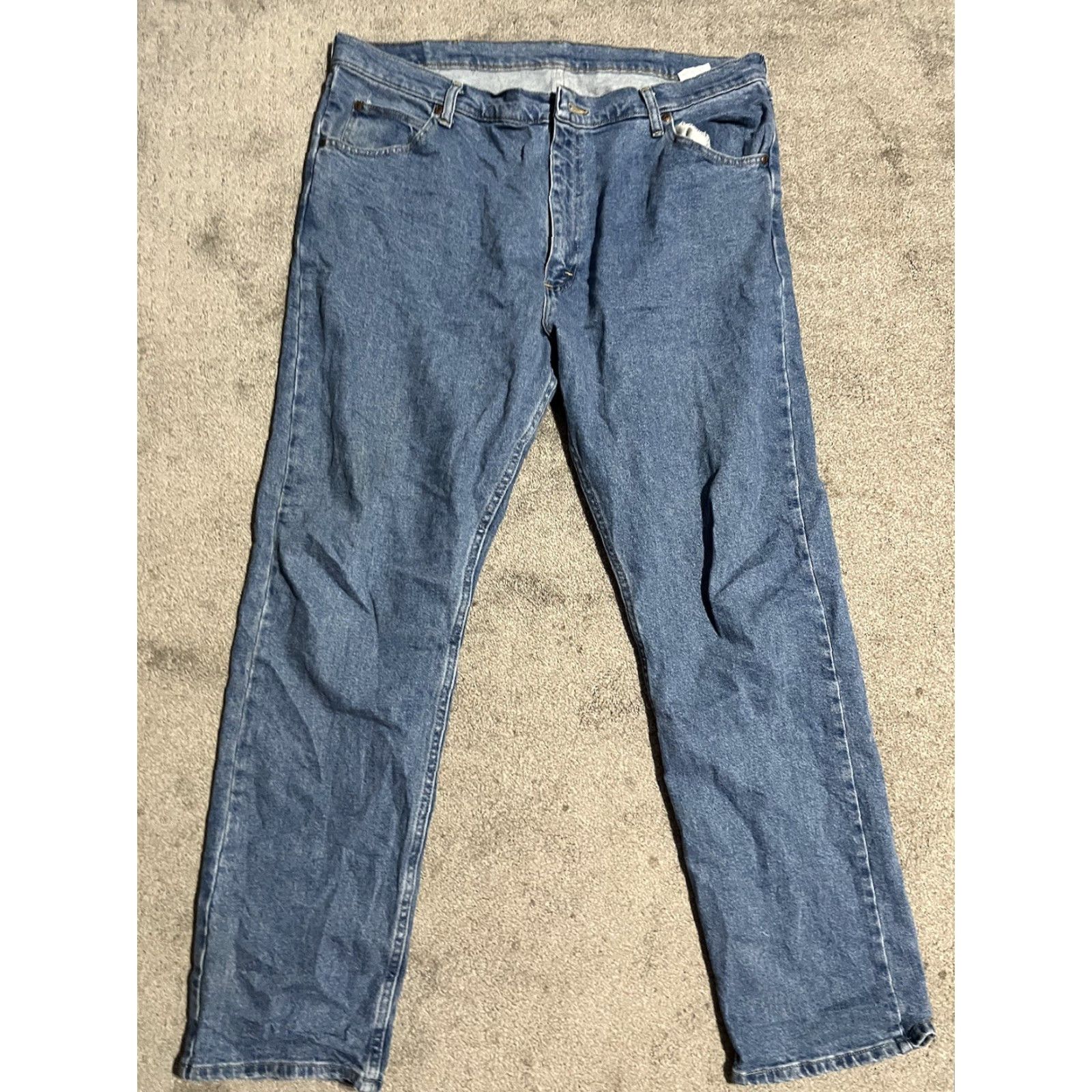Wrangler Wrangler Jeans Regular 100% Cotton Blue Denim Size 40x32 Distressed Mens Regular Fit Stretch Cotton Blend Zipper Logo Cowgirl? (Note: Clarify) Size US 40 / EU 56 - 4 Thumbnail