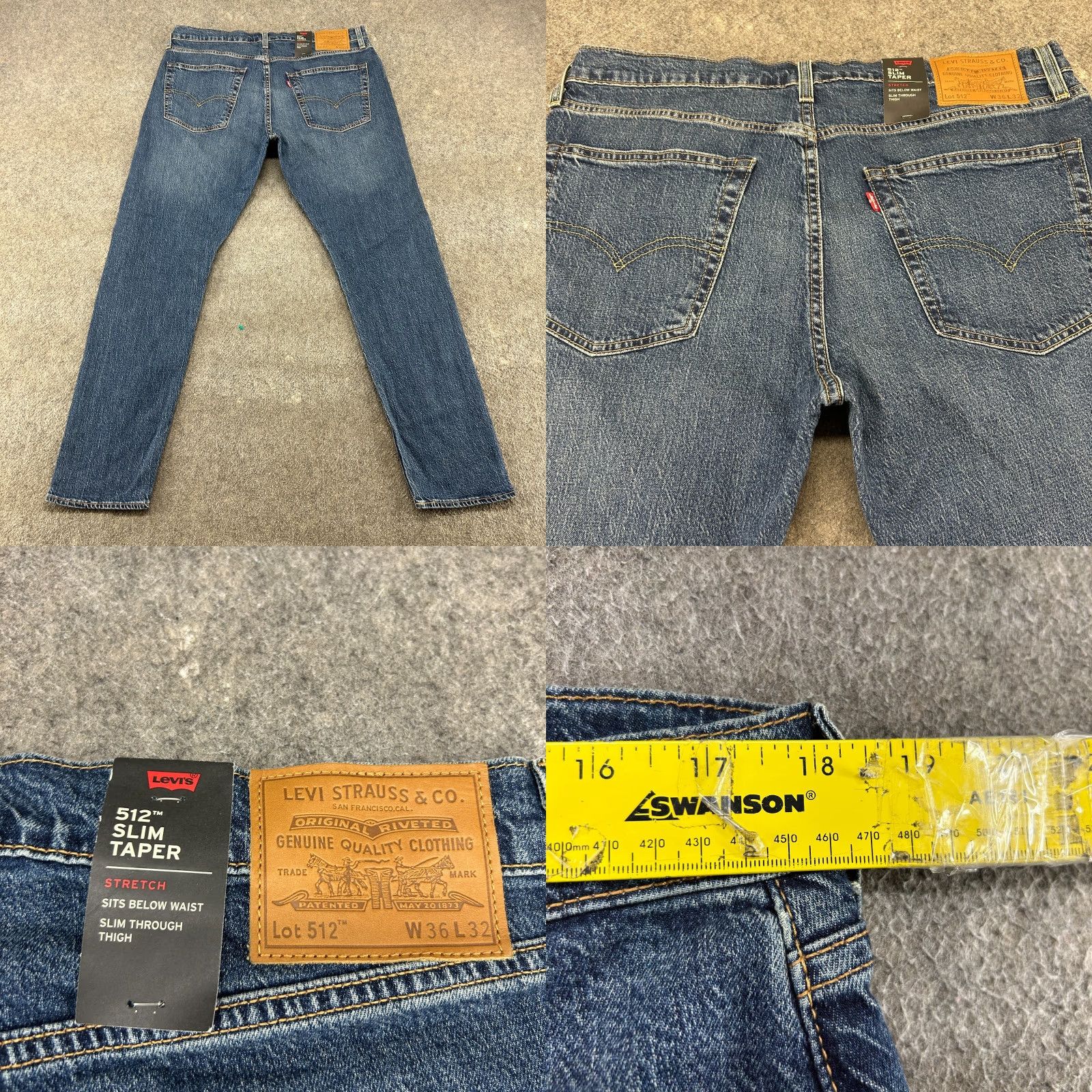 Levi's Levis Jeans Mens 36x32 Blue Tapered Leg Slim Fit Dark Wash Stretch Premium Size US 36 / EU 52 - 8 Thumbnail