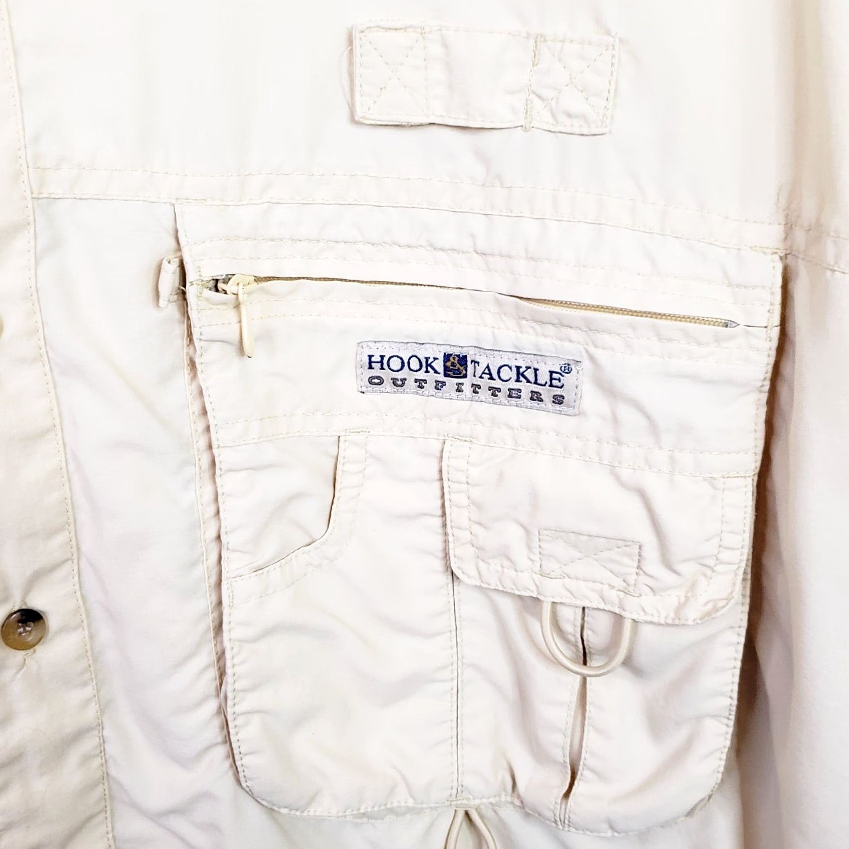 Vintage Hook & Tackle Shirt Men's XL Yellow Outdoor Technical Fishing Gear Vented Zipper Button-Down Collared Short Sleeve Regular Fit UV Protection Pockets Size US XL / EU 56 / 4 - 4 Thumbnail
