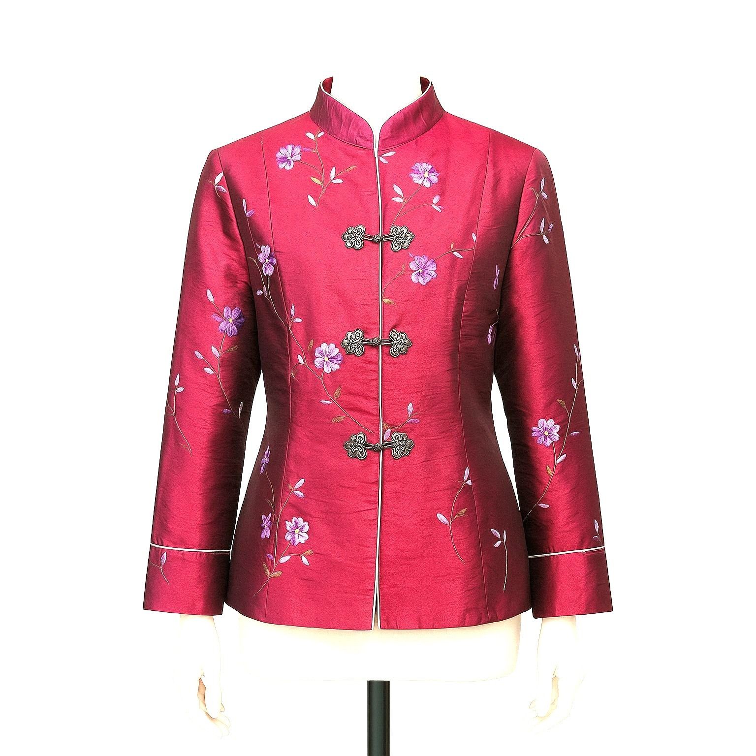 Other Zi Qing Ge Embroidered Floral Chinese Style Jacket Wine Purp Size L / US 10 / IT 46 - 2 Thumbnail