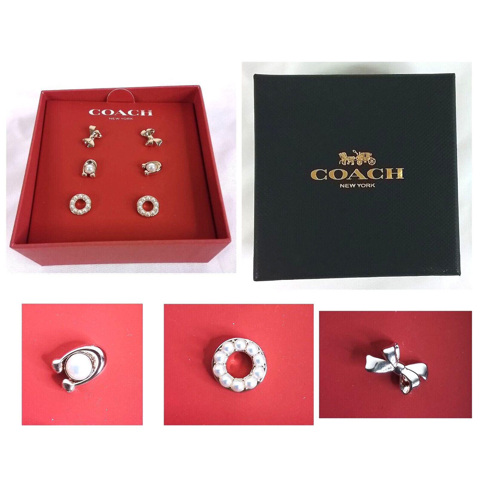 Coach Coach Women's Signature Pearl Bow Earrings Three Pairs NIB Size ONE SIZE - 1 Thumbnail