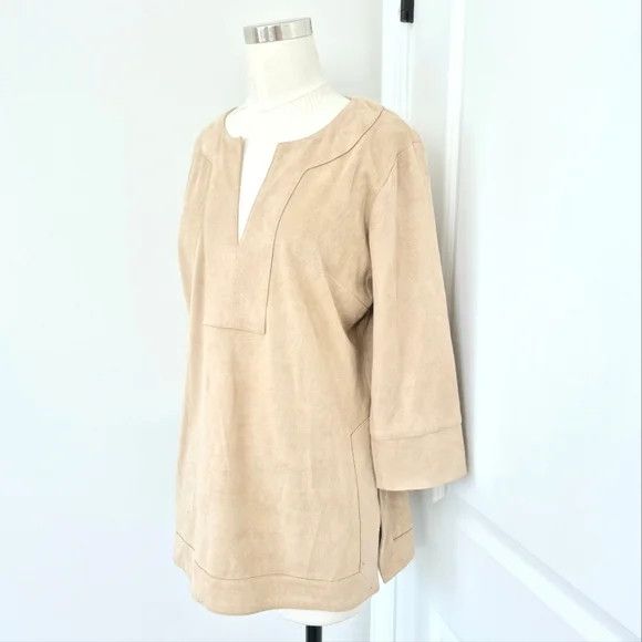 Gretchen Scott Tuffso Faux Suede 3/4 Sleeve Split V-Neck Tunic NWOT Size S / US 4 / IT 40 - 4 Thumbnail