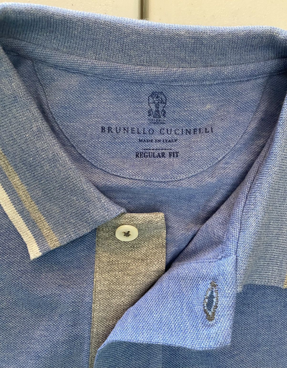 Brunello Cucinelli Brunello Cucinelli ocean/grey trim reg fit 2btn polo nwot Size US XL / EU 56 / 4 - 9 Thumbnail