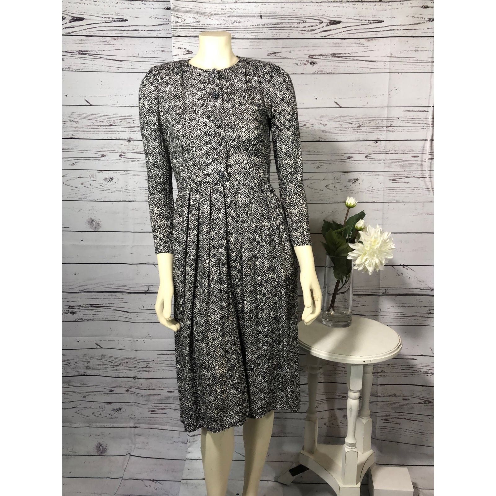 Vintage VTG Karin Stevens black & white patterned pleated dress 4 p Size S / US 4 / IT 40 - 7 Thumbnail