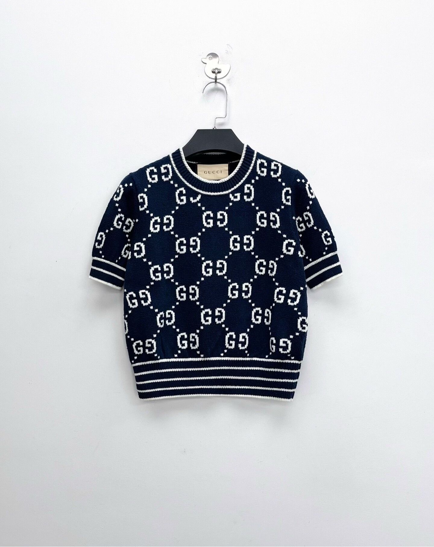 gucci navy blue short sleeve knit top