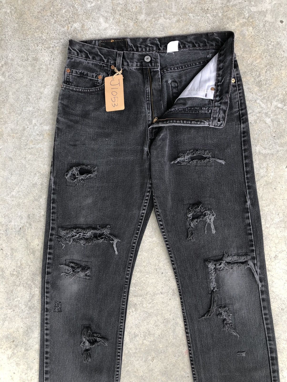 If Six Was Nine Vintage Levis 505 Patchwork Distressed Jeans Size US 33 - 3 Thumbnail