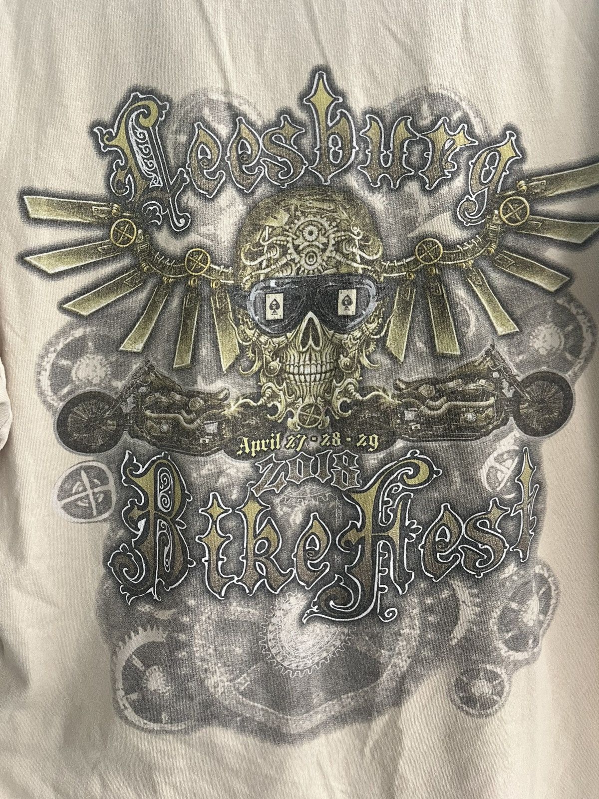 Harley Davidson ‘18 Leesburg Bike Fest Skull & Cards Graphic Beige Tshirt Size US XL / EU 56 / 4 - 4 Thumbnail