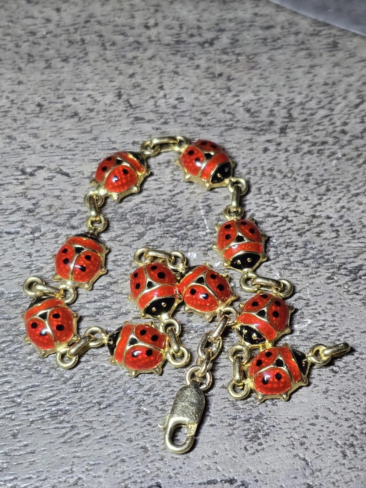 Pantofola d'Oro 14k Gold Bel Oro Italy Enamel Ladybug Bracelet 7" Heavy 3d Size ONE SIZE - 7 Thumbnail