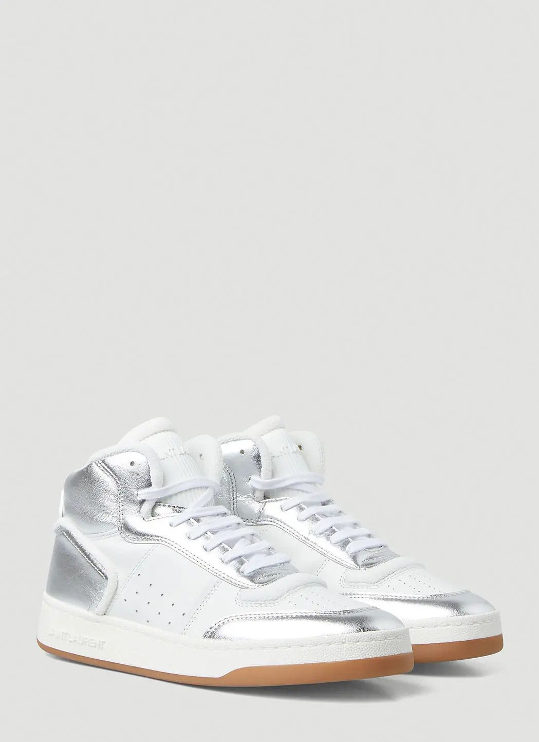 Saint Laurent Paris o1b1hav111224 SL/80 Mid-Top Sneakers in White & Silver Size US 6 / IT 36 - 2 Thumbnail