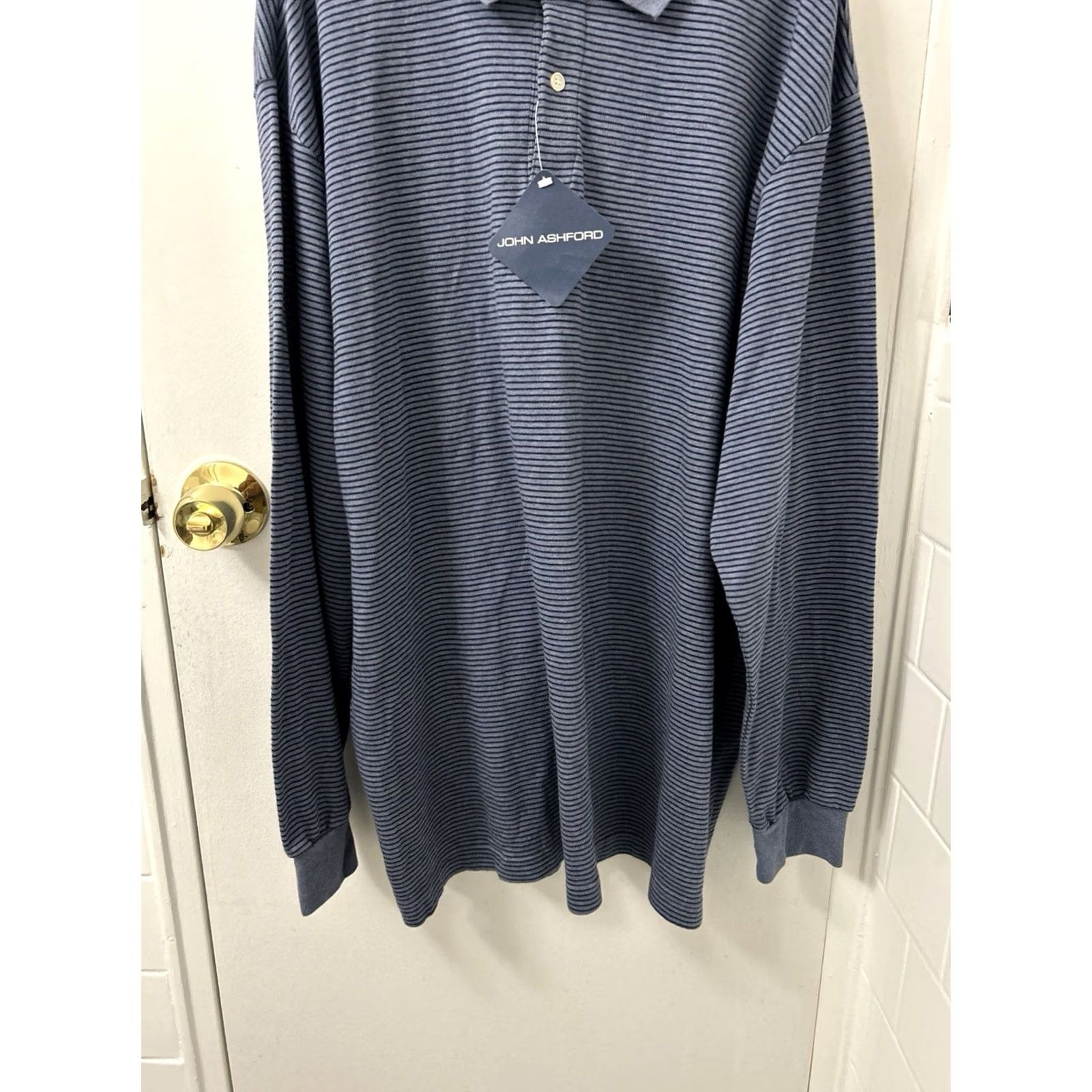 Vintage John Ashford Polo Shirt Mens XXL Blue Long Sleeve Striped Cotton NWT Size US XXL / EU 58 / 5 - 3 Thumbnail