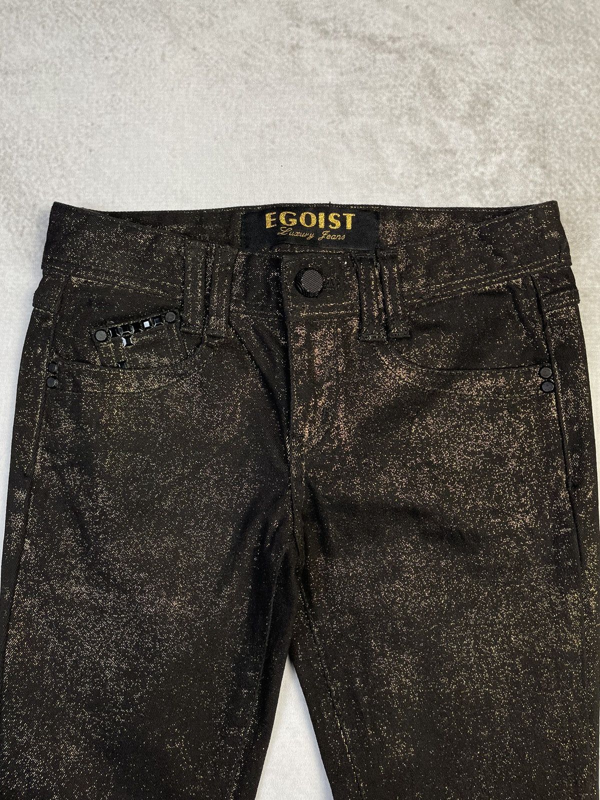 Hysteric Glamour Y2k Egoist Gold Glitter Skinny Jeans D.i.a Style Gyaru Gal Size 25" / US 0 / IT 36 - 3 Thumbnail