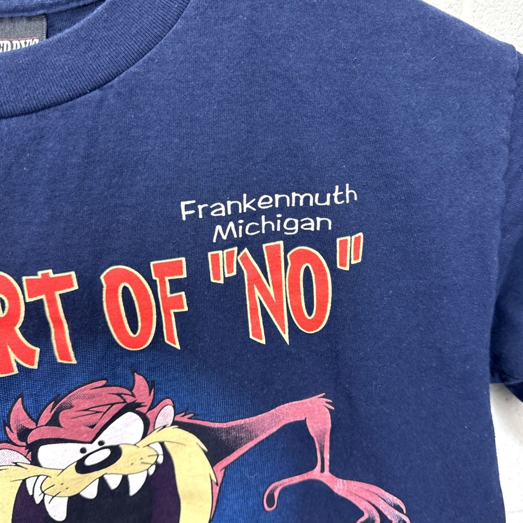 Vintage VINTAGE 1996 Taz T Shirt What Part of No Dont You Understand Large Print T-Shirt Men L Blue Cotton Graphic Print 90s Cartoon USA Hoodie? Size US L / EU 52-54 / 3 - 7 Thumbnail