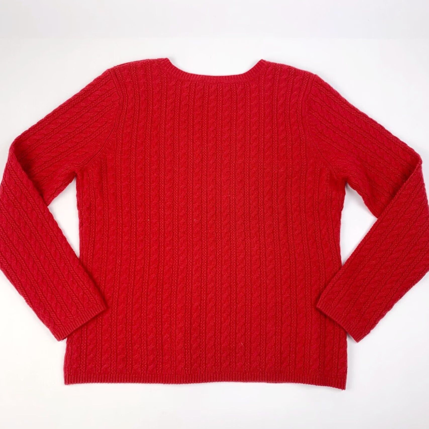 Talbots VINTAGE Talbots Petites Red Cable-Knit V-Neck Sweater Lambswool Blend Large XL Pullover Women Girls Mens? Size XL / US 12-14 / IT 48-50 - 6 Thumbnail