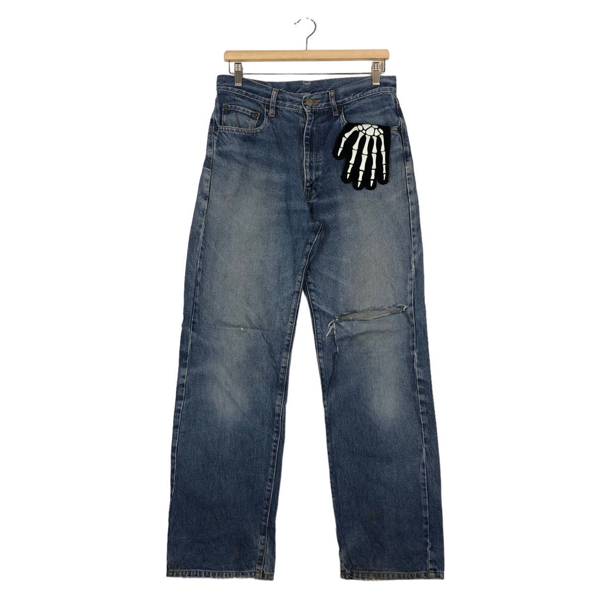 Japanese Brand 🔥90’s JAPAN MADE DISTRESSED JEANS UNIQUE CLOTHING WAREHOUSE Size US 30 / EU 46 - 2 Thumbnail
