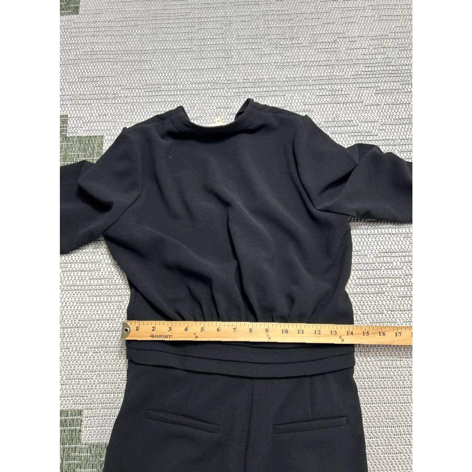 Vintage VINTAGE Sezane Penda Jumpsuit Womens 38 Black Gathered Waist Bishop Sleeves V Neck Size 26" / US 2 / IT 38 - 5 Thumbnail