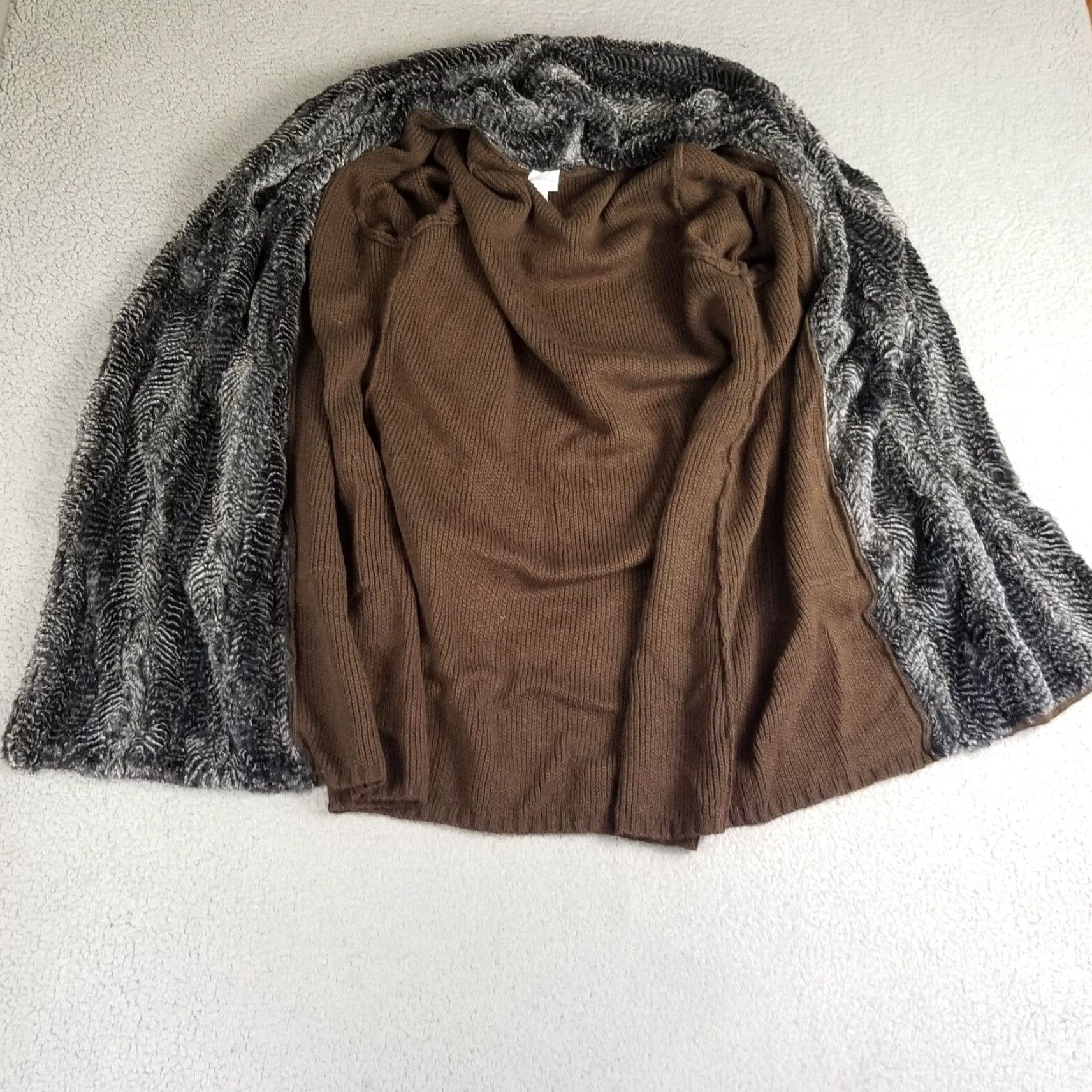 Soft Surroundings VINTAGE Soft Surroundings Brown Wool Blend Fur Trim Long Sleeve Collared Cardigan Sweater Women L Size L / US 10 / IT 46 - 3 Thumbnail