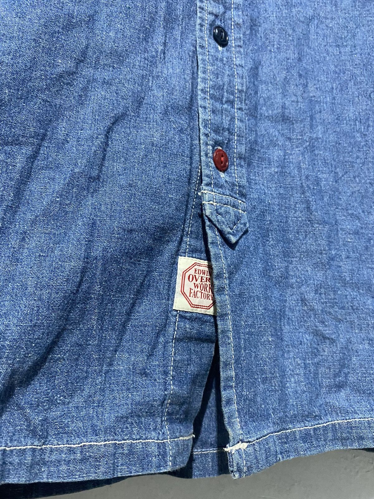 Edwin × Japanese Brand × Vintage 1990s edwin over works factory denim shirt Size US L / EU 52-54 / 3 - 5 Thumbnail