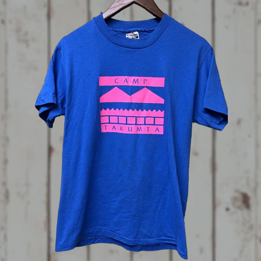 Vintage VINTAGE Screen Stars T-Shirt Camp Ta-Kum-Ta Blue Crew Neck Men M Summer Cotton Blend Classic Regular Size US M / EU 48-50 / 2 - 1 Thumbnail