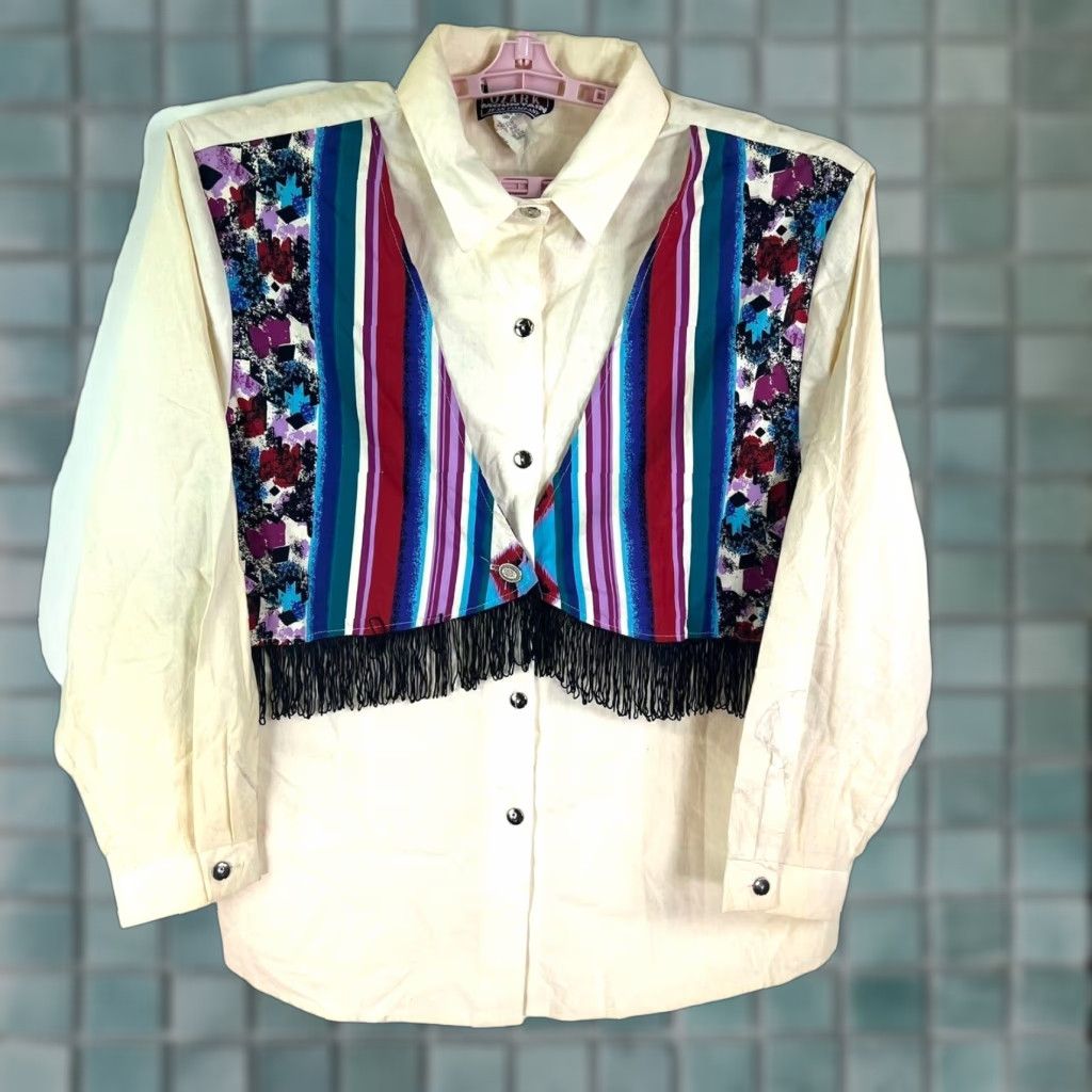 Vintage VINTAGE Ozark Mountain Western Shirt Women Plus Size 20W Cotton Fringe Geometric Western Theme Casual Size 3XL / US 20-22 - 1 Thumbnail