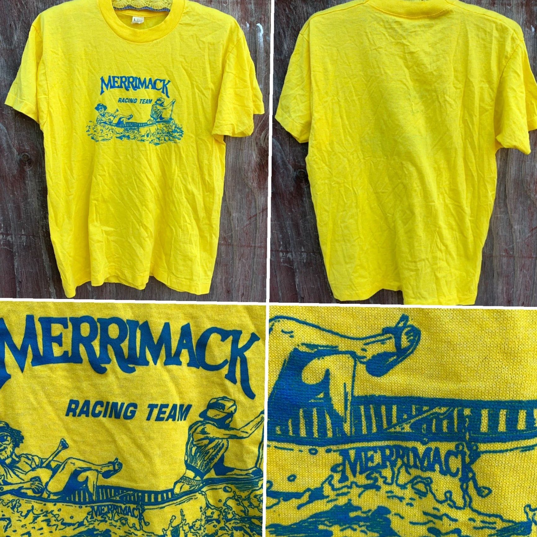 Vintage VINTAGE Merrimack Racing Team T-Shirt Merrimack Canoe Co Short Sleeve Crew Neck Size L Yellow 80s Men Shirt Size US L / EU 52-54 / 3 - 6 Thumbnail