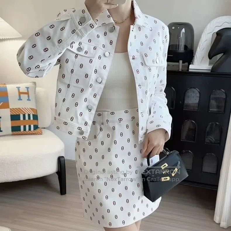 Hermes Hermes White Pig Nose Logo All-over Printed Denim Size 26" / US 2 / IT 38 - 9 Thumbnail