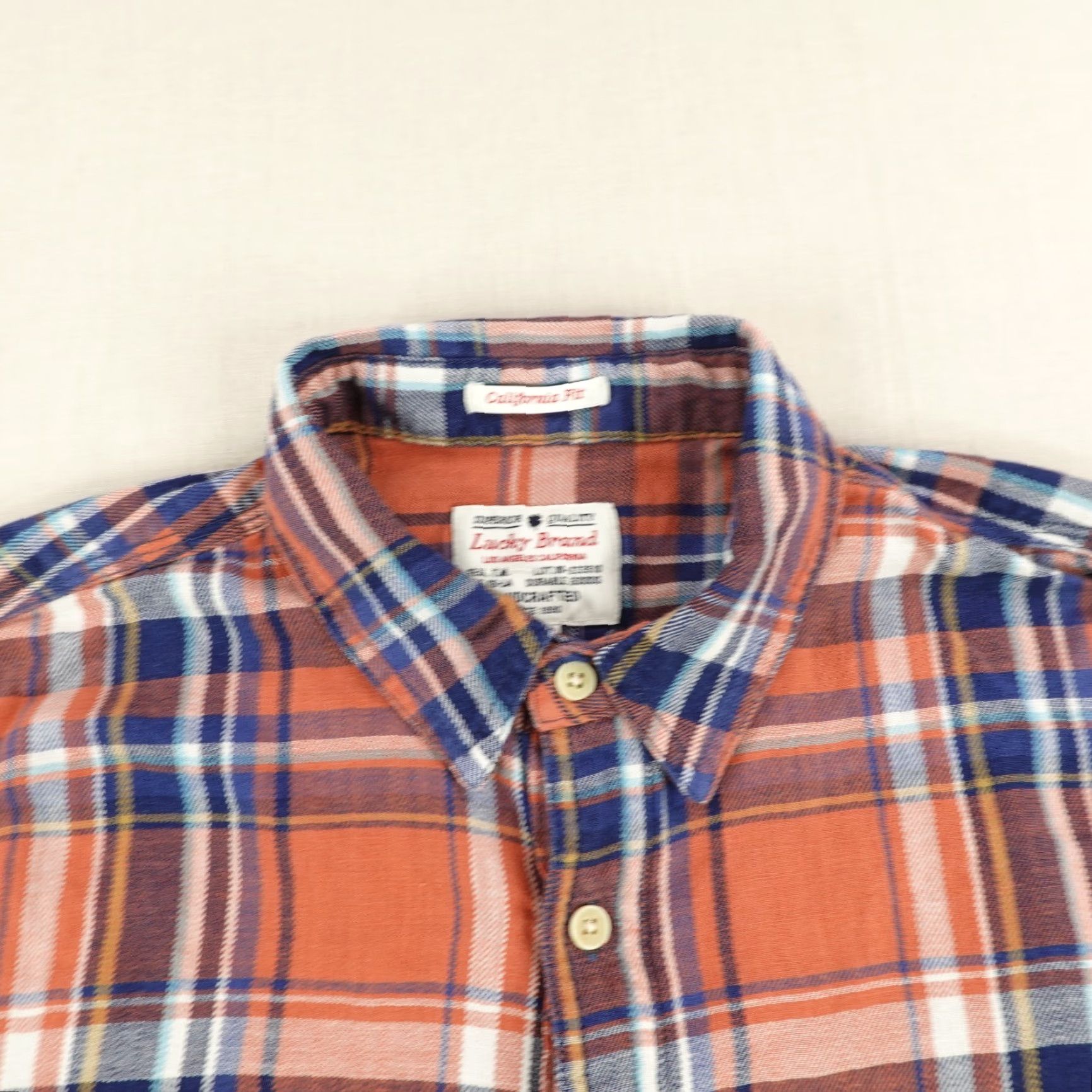 Lucky Brand VINTAGE Lucky Brand Men's Shirt Casual Long Sleeve Flannel Button Up California Fit Orange Plaid 90s Men's Wear Size US M / EU 48-50 / 2 - 2 Thumbnail