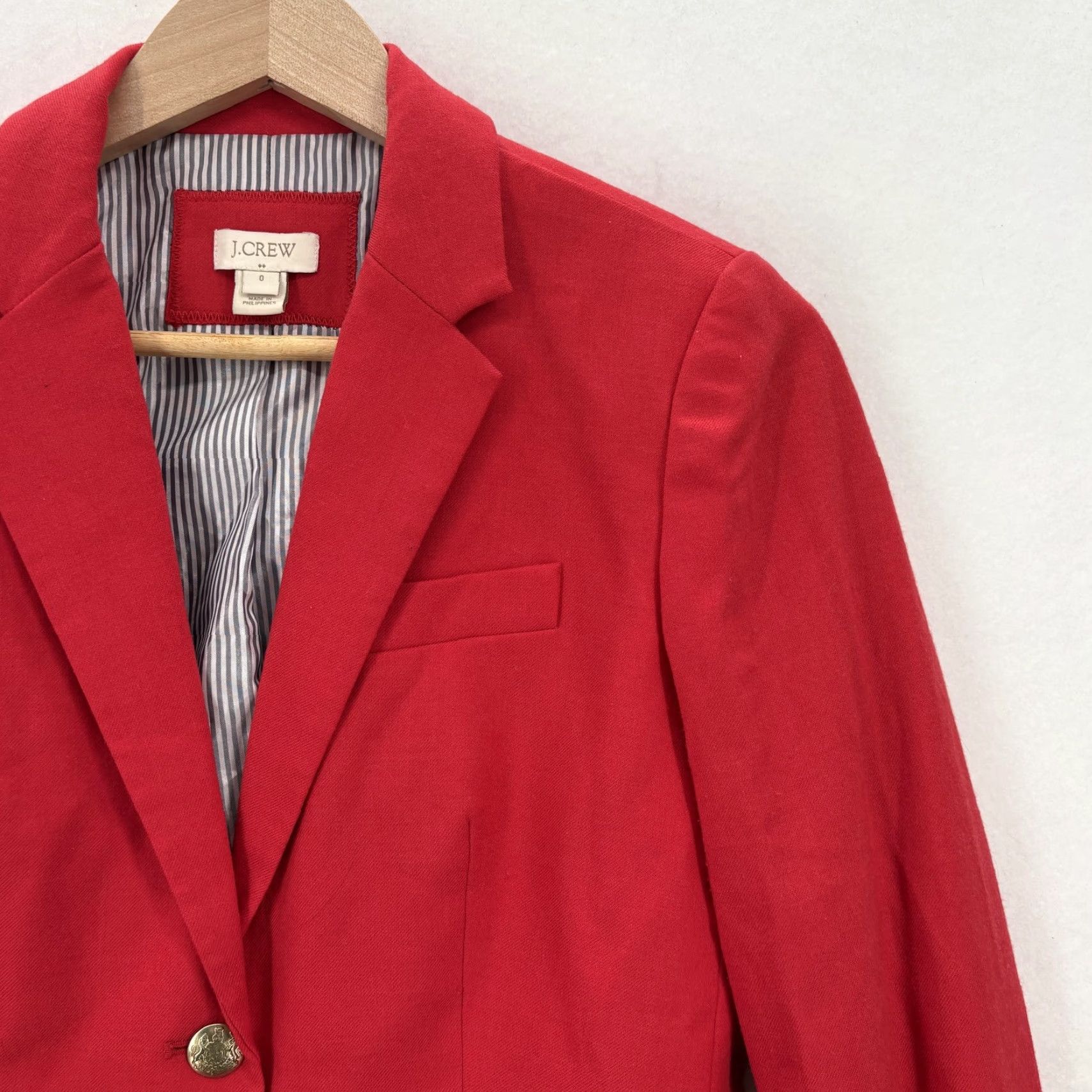 J.Crew J. Crew Blazer Womens 0 Red Wool Blend Two Button Gold Button Jacket Size XS / US 0-2 / IT 36-38 - 2 Thumbnail