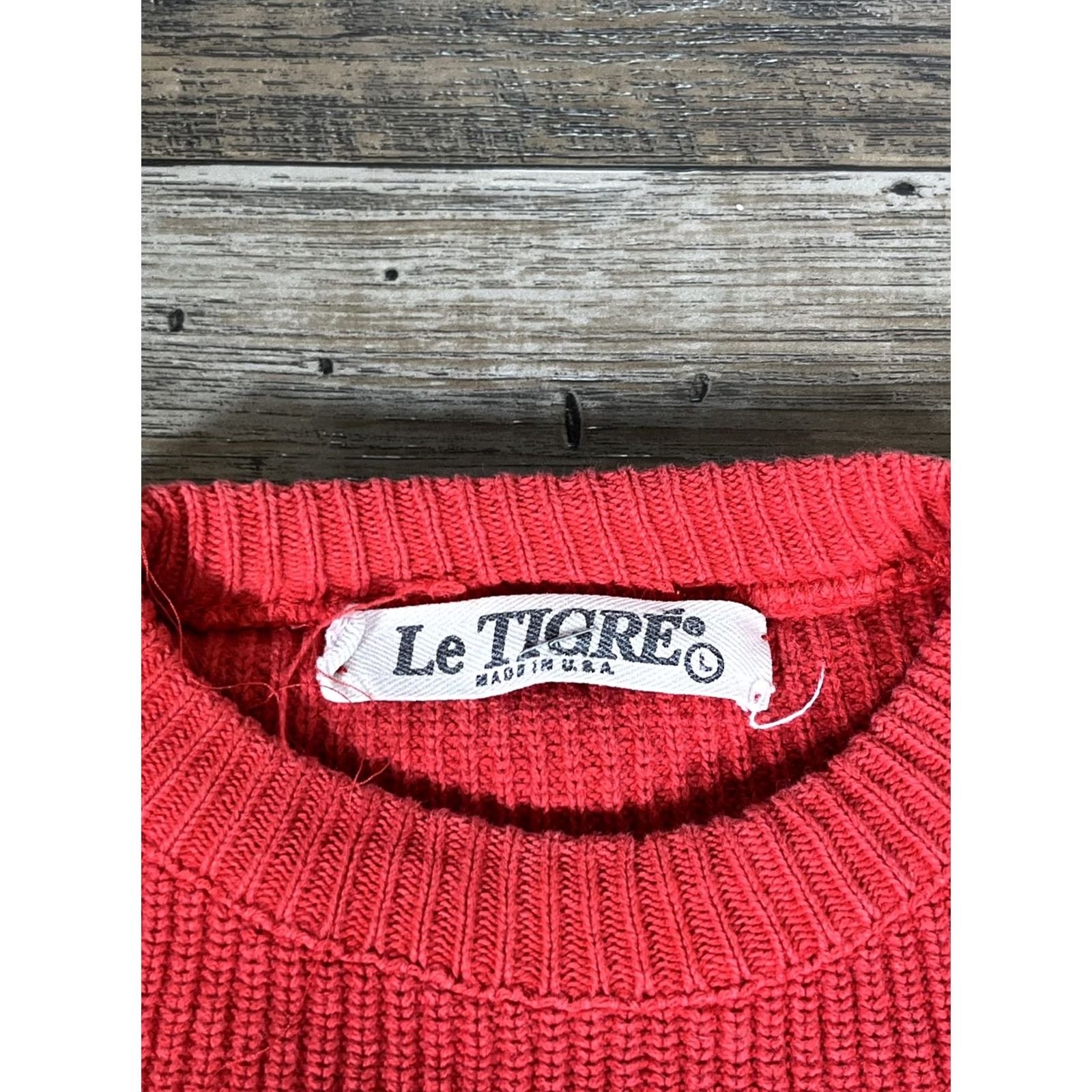 Vintage VINTAGE Le Tigre Sweater Mens L Red Ribbed Knit Made in USA H4 Size US L / EU 52-54 / 3 - 4 Thumbnail