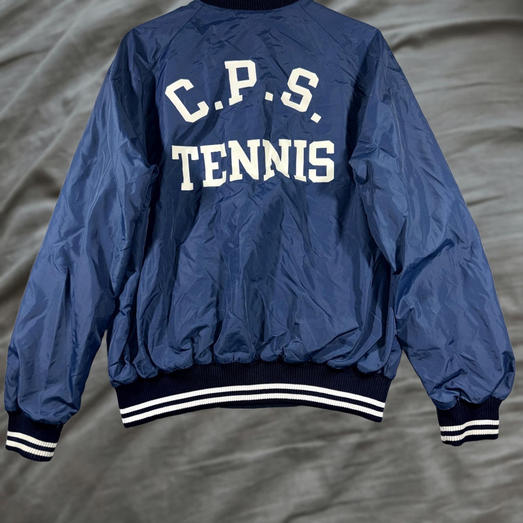 Champion VINTAGE Champion Varsity Jacket Mens XL Blue Nylon CPS Tennis Snap Made USA Jacket Size US XL / EU 56 / 4 - 1 Thumbnail
