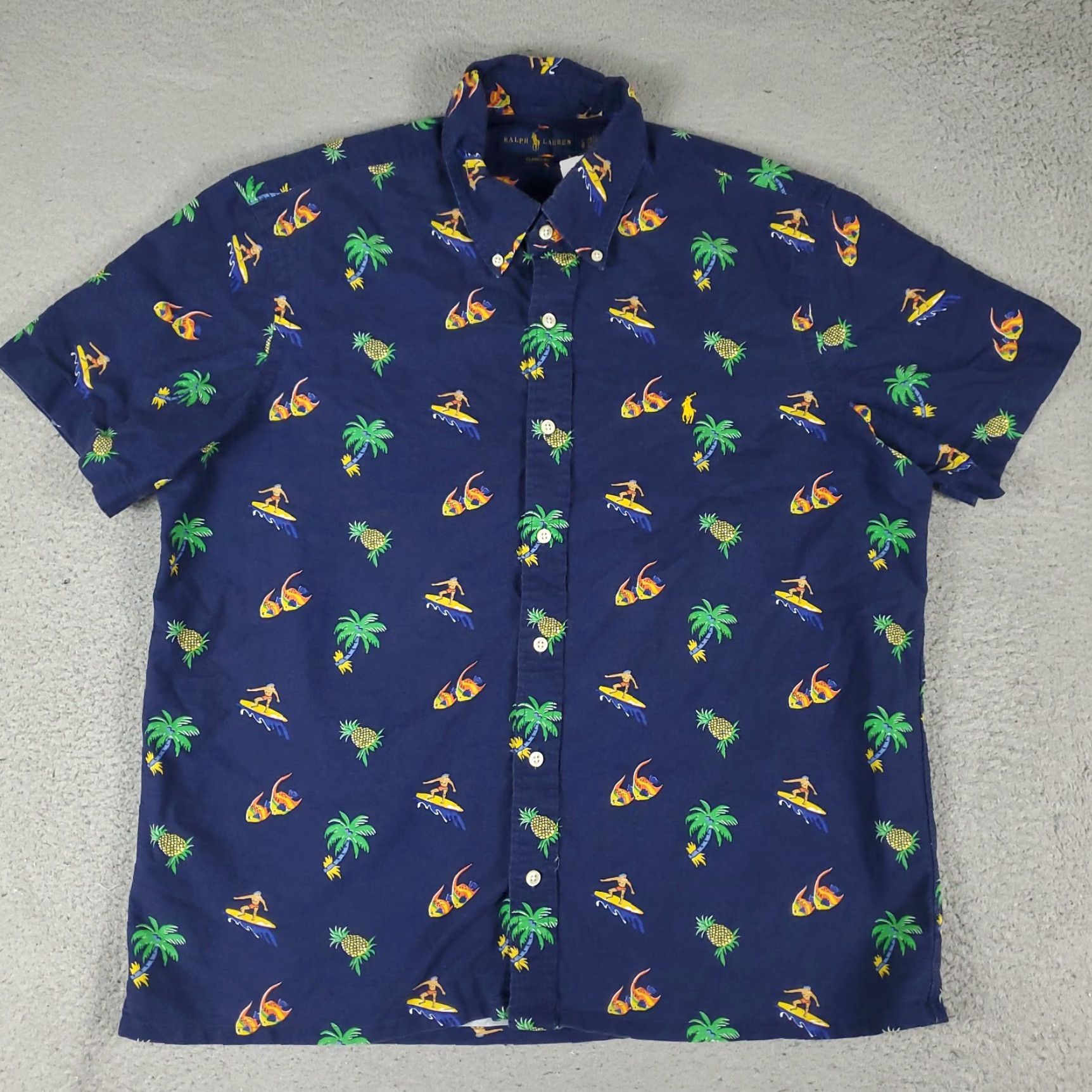 Ralph Lauren Ralph Lauren Shirt Mens Large Blue Tropical Fish Print Button-Up Short Sleeve Cotton Size US L / EU 52-54 / 3 - 2 Thumbnail