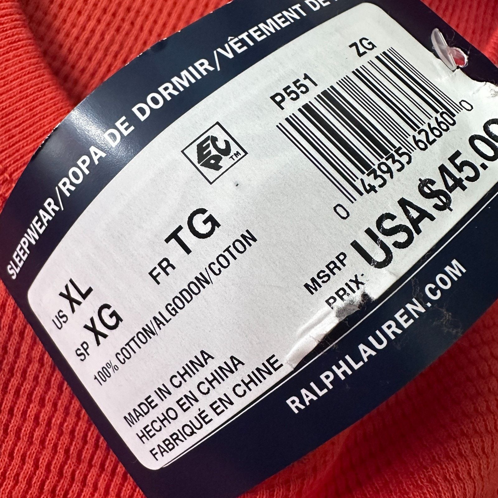 Polo Ralph Lauren Polo Ralph Lauren Top Men XL Orange Cotton Crew Sleepwear Size US XL / EU 56 / 4 - 5 Thumbnail