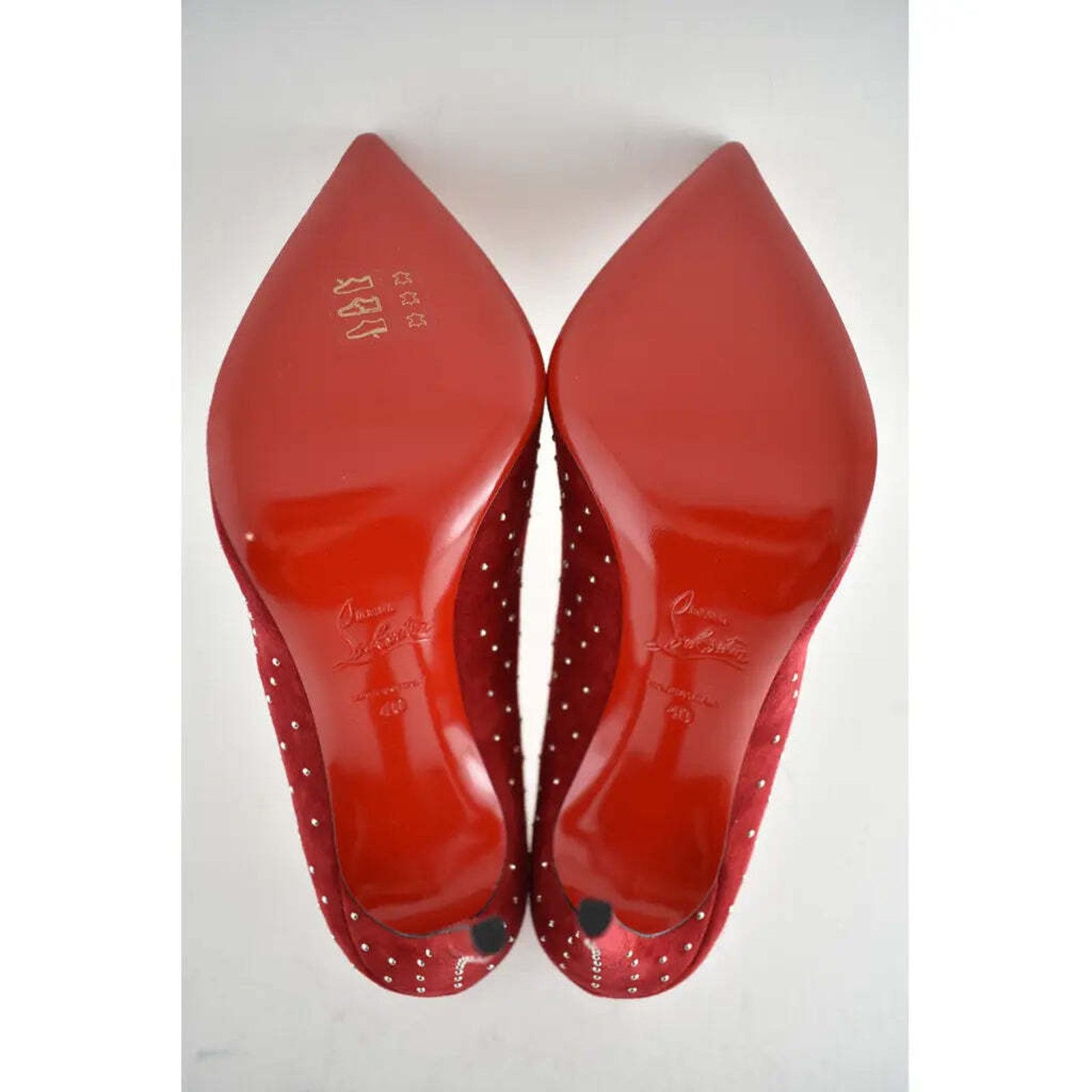 Christian Louboutin Hot Chick Plume 100 Red Carmen Stud Suede Heel Pump 40 Size US 10 / IT 40 - 11 Thumbnail