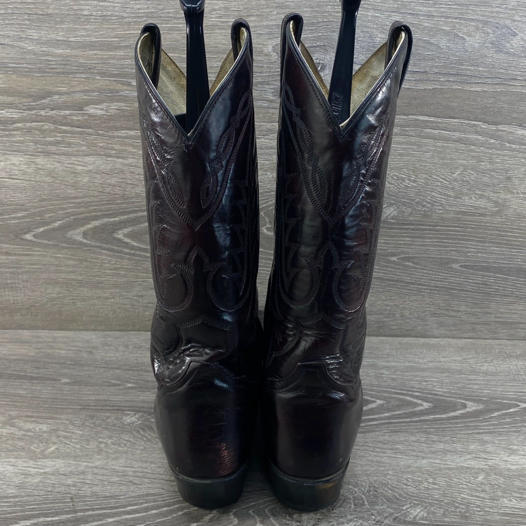 Tony Lama VINTAGE Tony Lama Mens 10.5 Black Cherry Burgundy Leather Cowboy Boots Western Size US 11 / EU 44 - 7 Thumbnail
