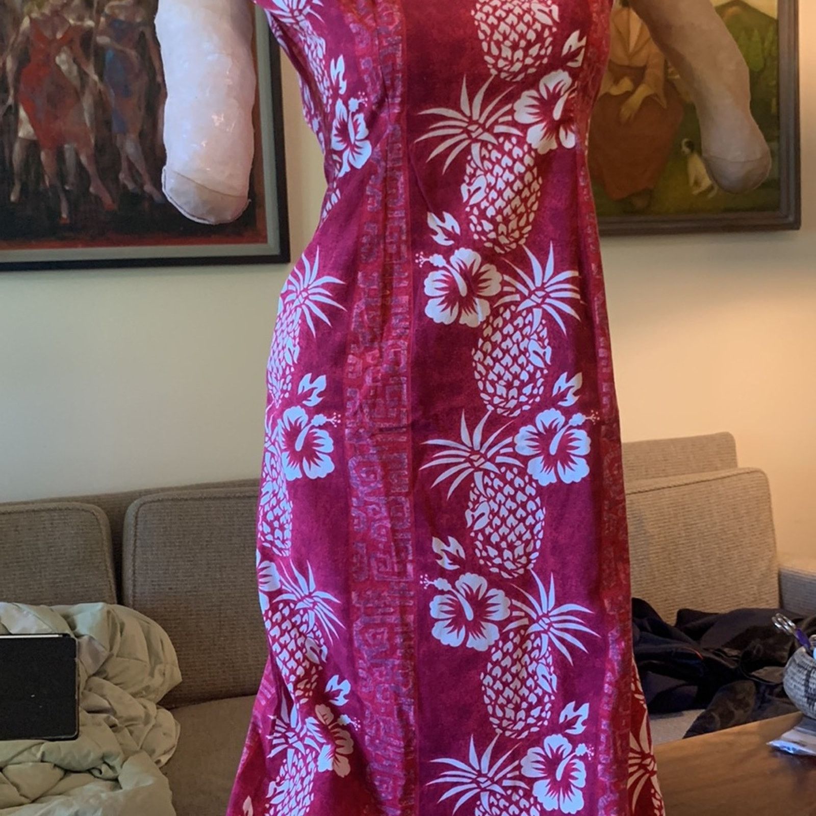 Vintage 80’s Hawaiian long sleeveless shift dress pineapple motif Size S / US 4 / IT 40 - 5 Thumbnail