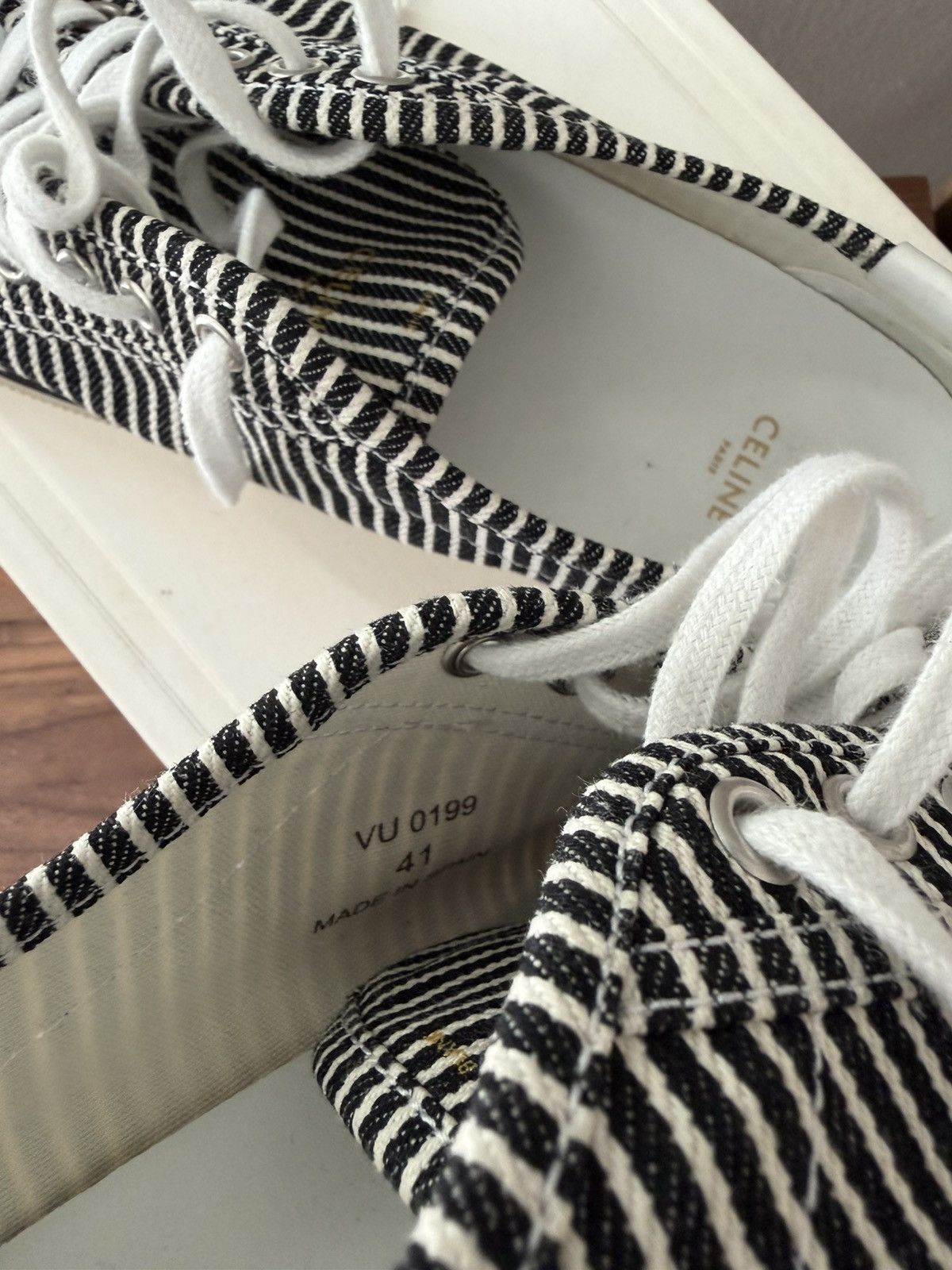 Celine CELINE - BLACK/WHITE STRIPE SNEAKERS - HEDI SLIMANE Size US 8 / EU 41 - 6 Thumbnail