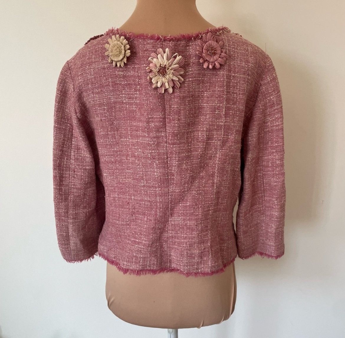 Moschino Moschino Tweed Knit Raw Edge Embellished Collarless Jacket Size M / US 6-8 / IT 42-44 - 3 Thumbnail