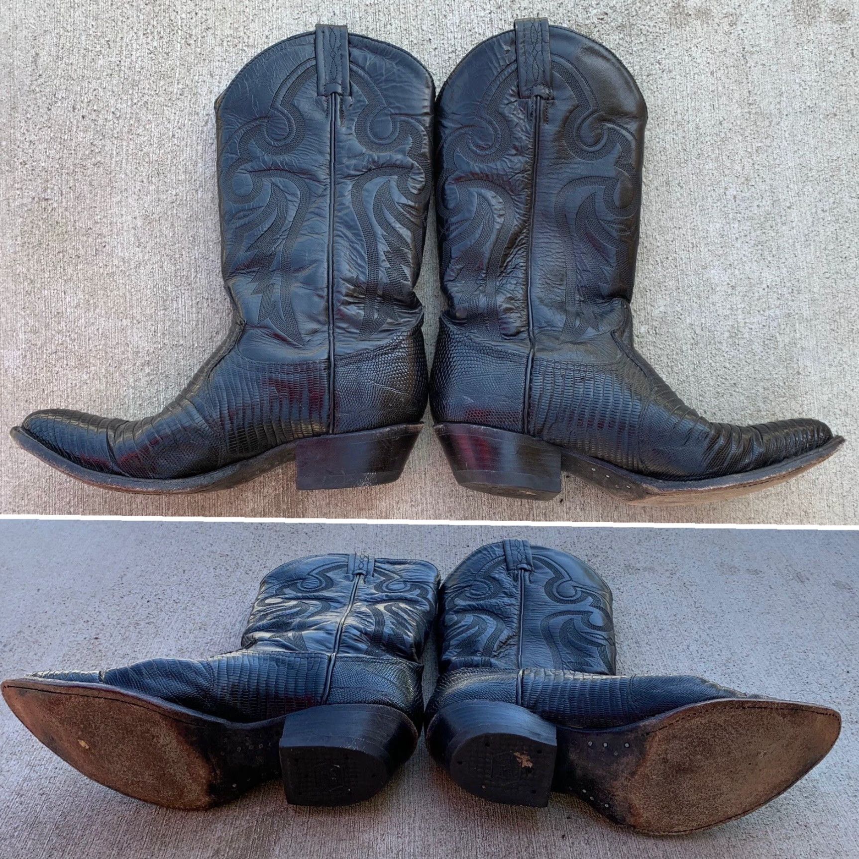 Tony Lama Tony Lama Boots Western Cowboy Men 8.5 D Black Leather Upper 8843 Made in USA Leather Lizard 8.5 D Boots Men Size US 9 / EU 42 - 3 Thumbnail