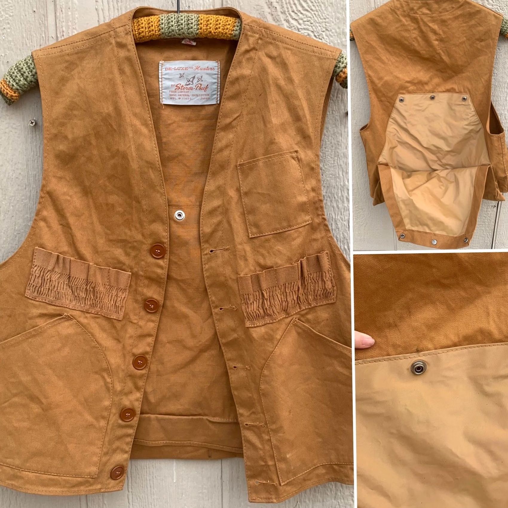 Hunter VINTAGE DE-LUXE For Hunters By Storm-Pruf Hunting Vest WPL # 11450 Japan M Brown 100% Cotton Mens Size US M / EU 48-50 / 2 - 7 Thumbnail