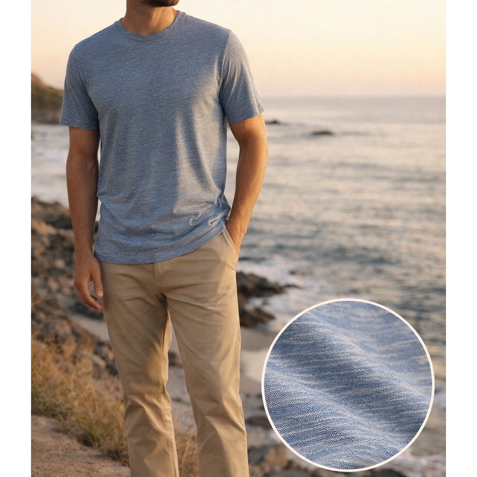 Faherty Vintage Chambray Tee Mens XXL Blue Heather Cotton