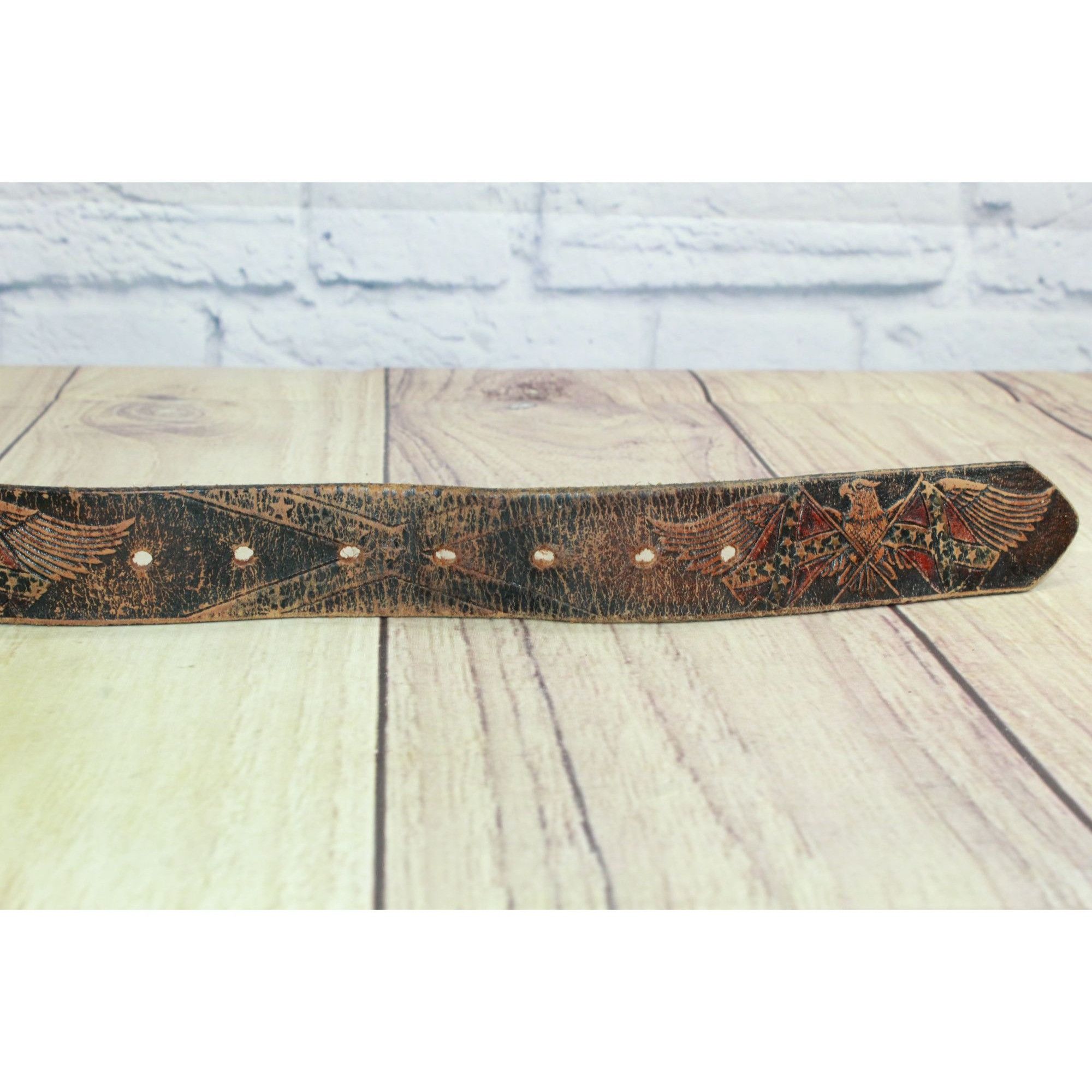 Other Earl & Revas Eagle Flag Embossed Leather Belt 47" Size 46 - 9 Thumbnail