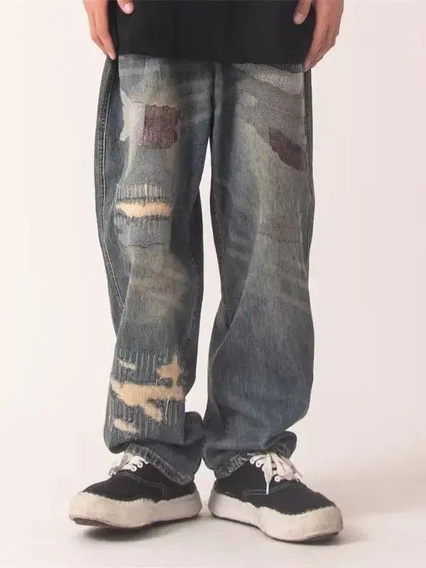 Japanese Brand Retro loose straight leg ripped jeans Size US 30 / EU 46 - 3 Thumbnail