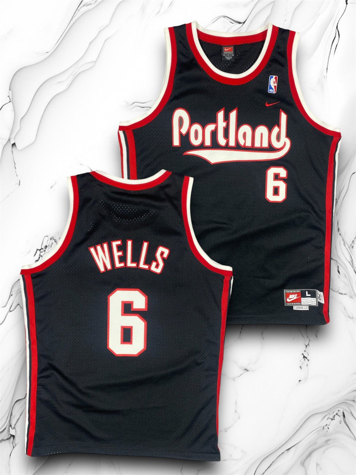 NBA × Nike × Vintage Vintage 90s Nike NBA Portland Bonzi Wells #6 Soccer Jersey Size US L / EU 52-54 / 3 - 1 Thumbnail