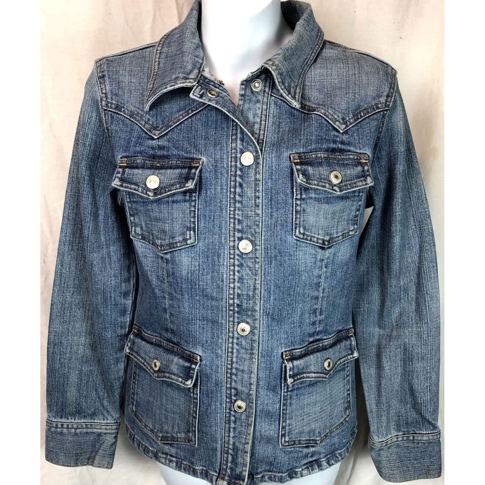 Gap Gap Jacket S Blue Jean Denim Stretch Snap Front Pockets Trucker Western Grunge Size 28" / US 6 / IT 42 - 5 Thumbnail