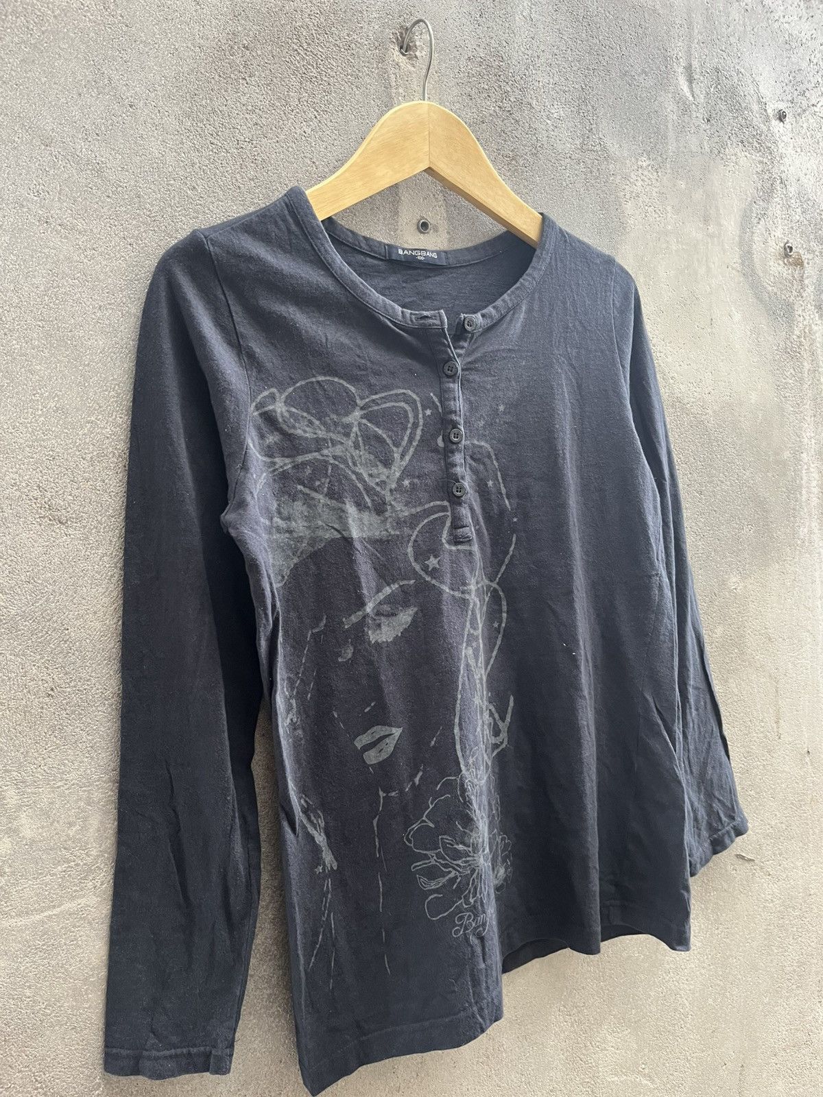 Hysteric Glamour × If Six Was Nine × Le Grande Bleu (L.G.B.) 2000s BANGBANG - Monochrome Artistic Face Sketch Henley Size US XL / EU 56 / 4 - 4 Thumbnail