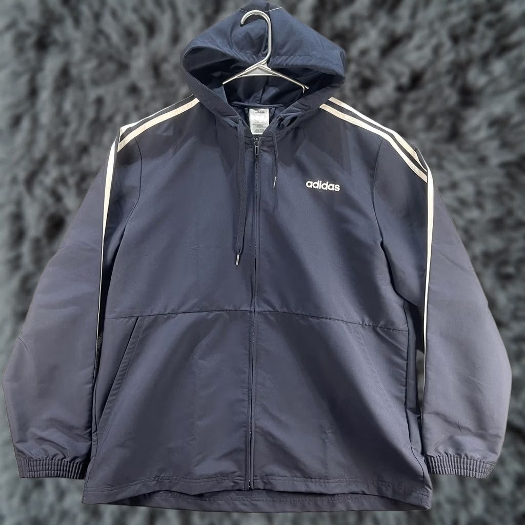 Adidas VINTAGE Adidas Jacket Mens XL Navy Blue Hooded Full Zip 3-Stripes Athletic Windbreaker Size US XL / EU 56 / 4 - 1 Thumbnail
