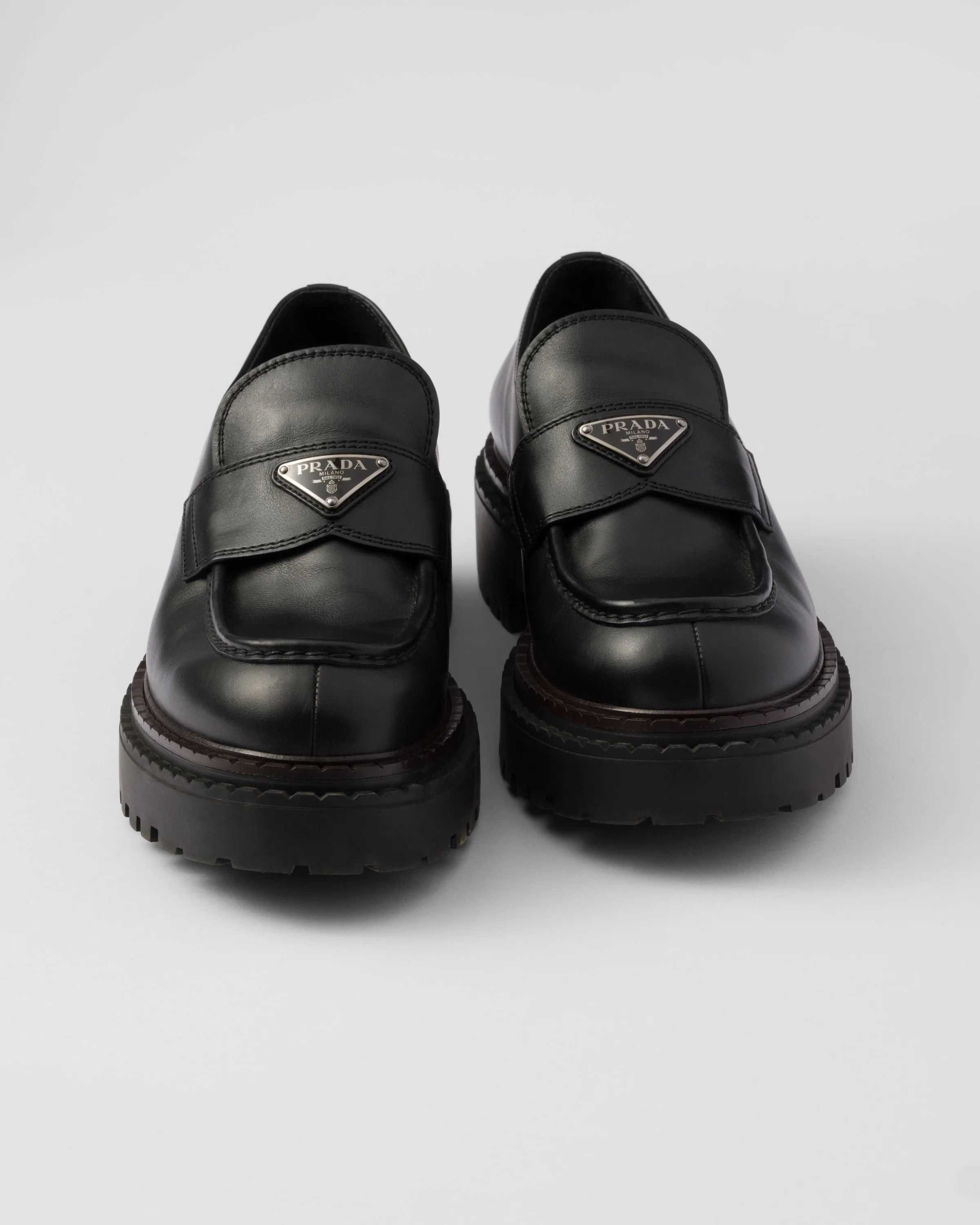 Prada o1B3y1r0426 Double Chocolate Leather Loafers in Black Size US 9 / EU 42 - 3 Thumbnail