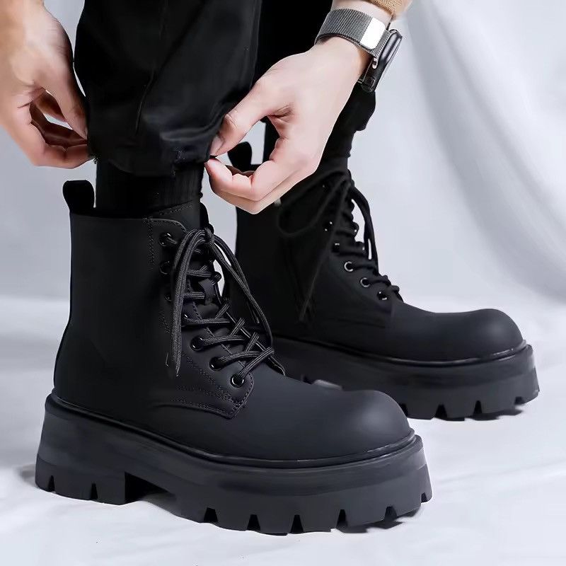 Japanese Brand Matte Black Split Leather Chunky Combat Boots - Heavy Lug Size US 9 / EU 42 - 4 Thumbnail