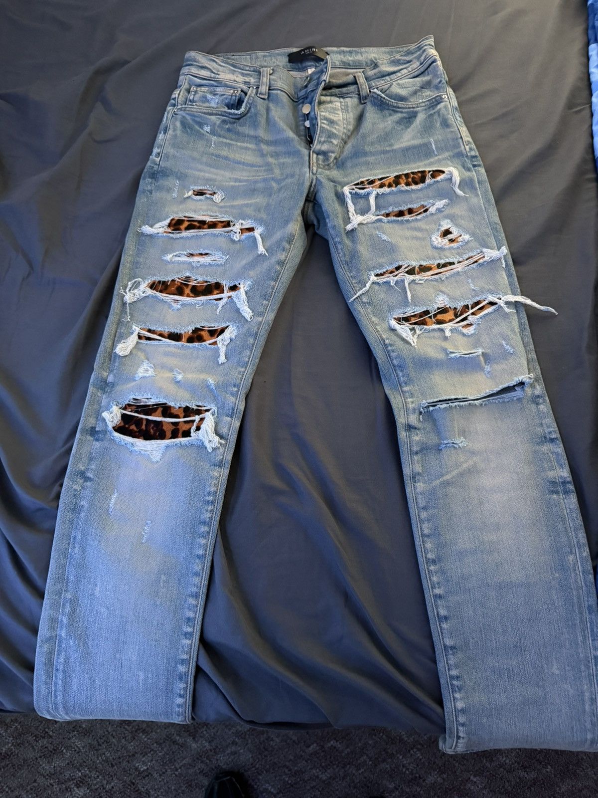 Amiri Light Blue Amiri Denim Cheetah Print Patches Size US 29 - 1 Thumbnail
