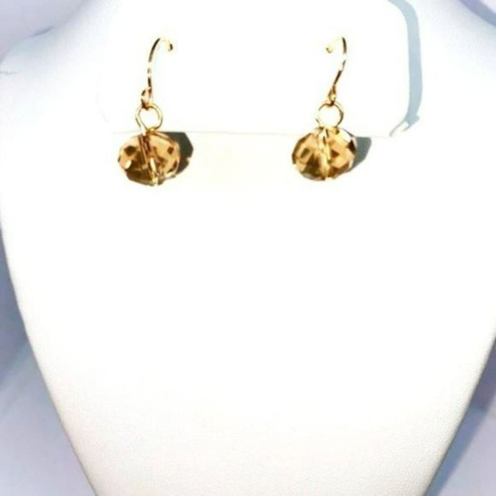 Handmade Gold-Tone Clear Amber Bead Dangle Earrings Size ONE SIZE - 2 Thumbnail