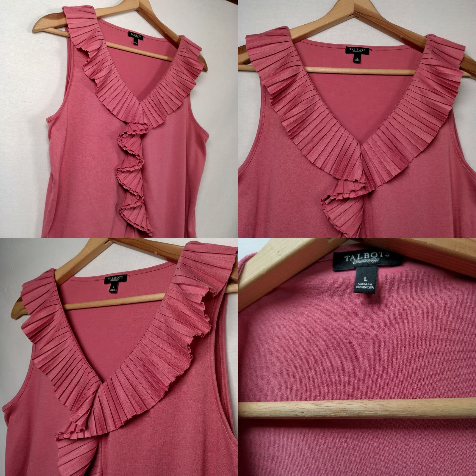 Talbots Talbots Tank Top Size L Pink Rose Pleated Trim V Neck Sleeveless Knit Polyester Rayon Size L / US 10 / IT 46 - 8 Thumbnail